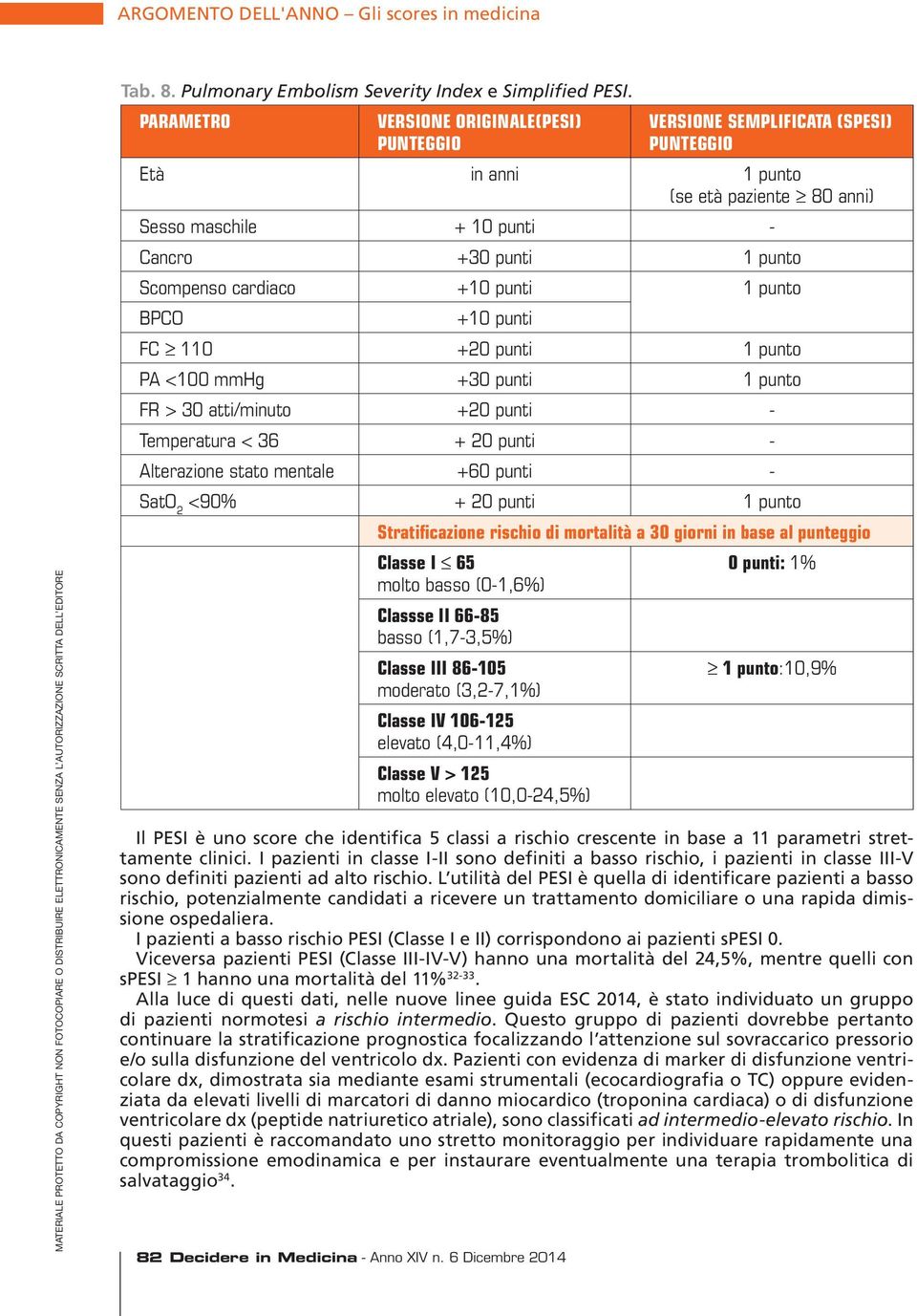 I pazienti in classe I-II sono definiti a basso rischio, i pazienti in classe III-V sono definiti pazienti ad alto rischio.