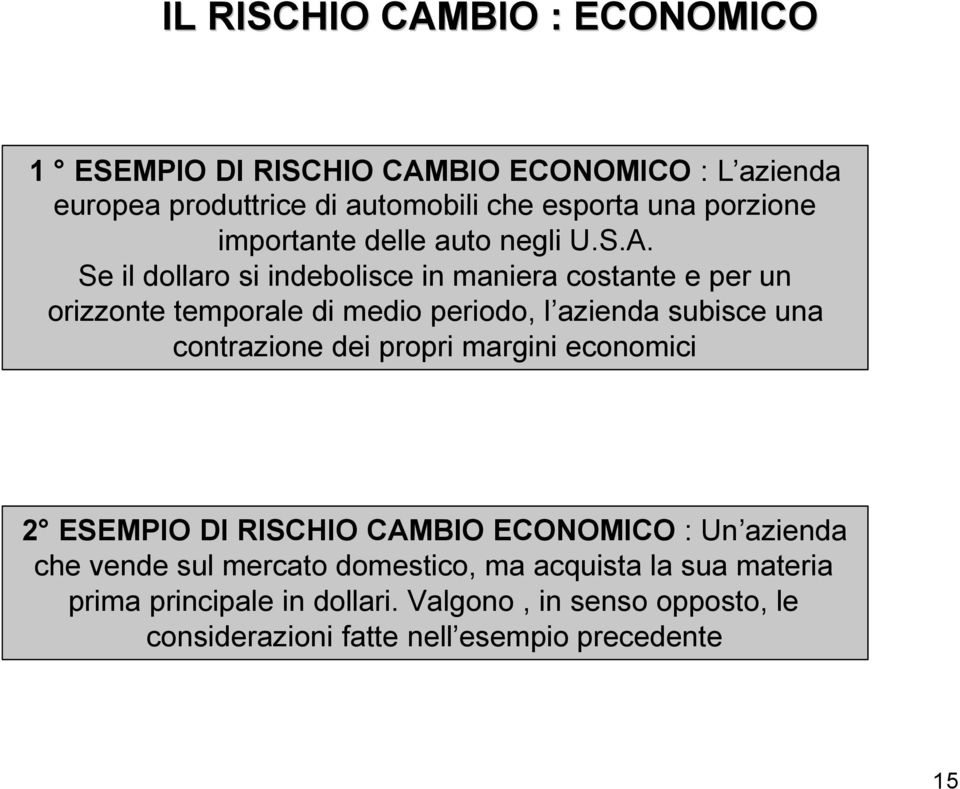 Se il dollaro si indebolisce in maniera costante e per un orizzonte temporale di medio periodo, l azienda subisce una contrazione dei