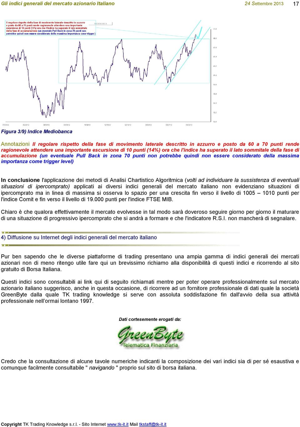 importanza come trigger level) In conclusione l'applicazione dei metodi di Analisi Chartistico Algoritmica (volti ad individuare la sussistenza di eventuali situazioni di ipercomprato) applicati ai