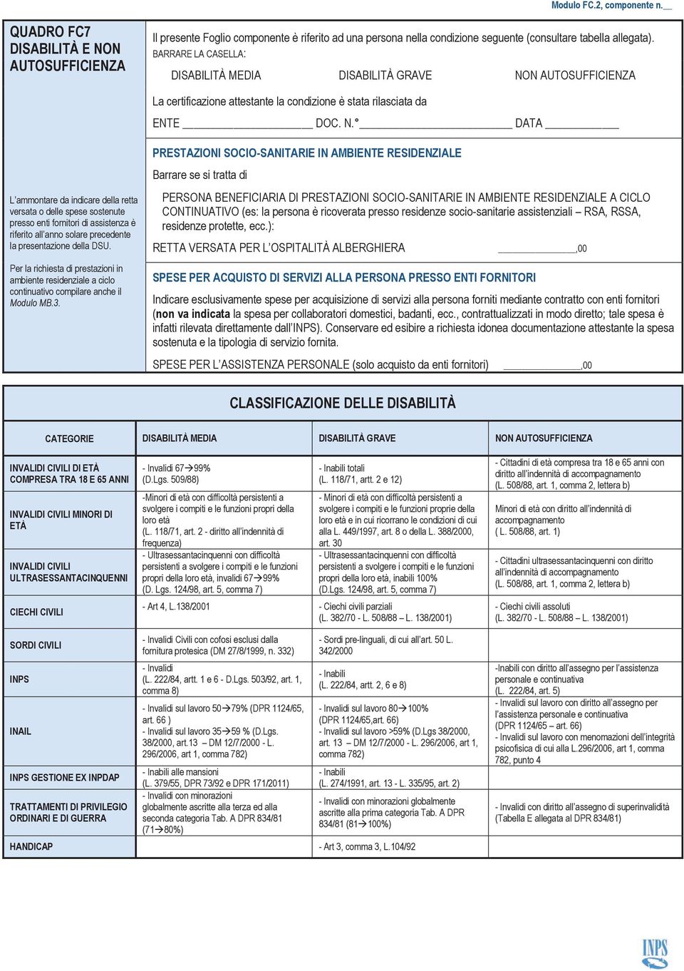 N AUTOSUFFICIENZA La certificazione attestante la condizione è stata rilasciata da ENTE DOC. N.