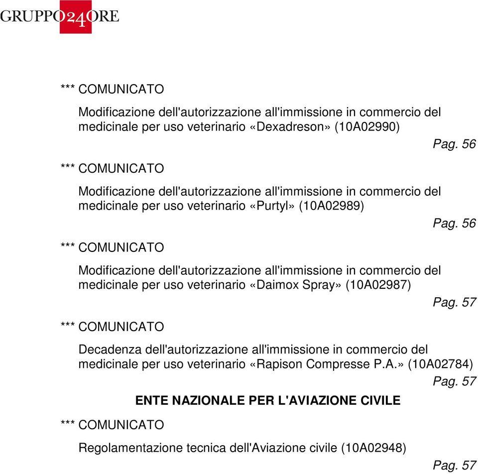 57 Decadenza dell'autorizzazione all'immissione in commercio del medicinale per uso veterinario