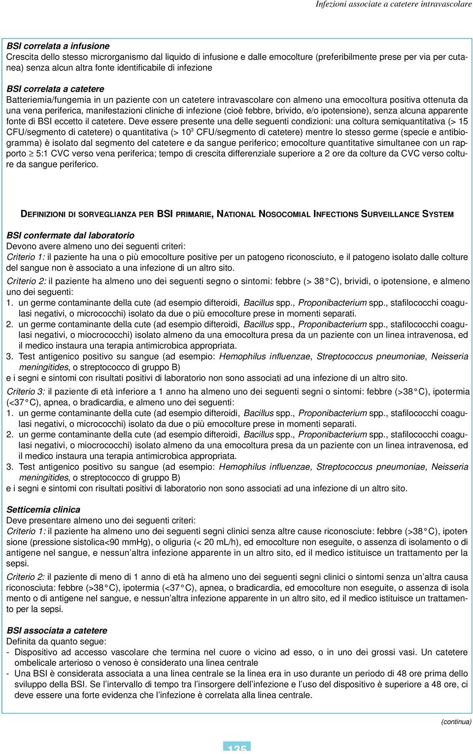 infezione (cioè febbre, brivido, e/o ipotensione), senza alcuna apparente fonte di BSI eccetto il catetere.