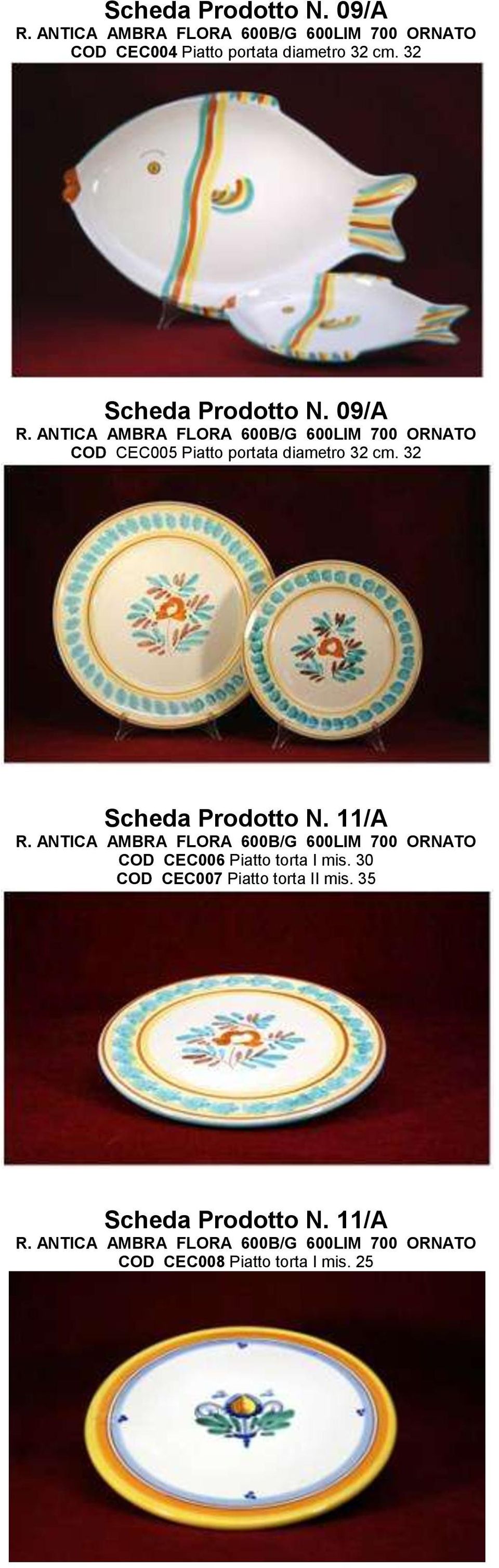 32 Scheda Prodotto N. 11/A COD CEC006 Piatto torta I mis.