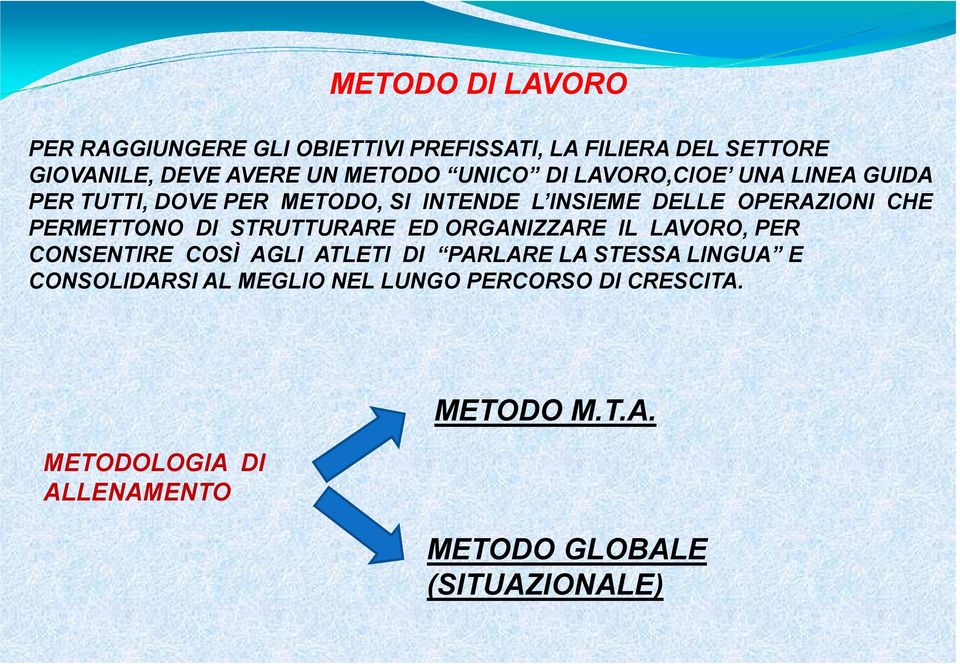 PERMETTONO DI STRUTTURARE ED ORGANIZZARE IL LAVORO, PER CONSENTIRE COSÌ AGLI ATLETI DI PARLARE LA STESSA LINGUA E