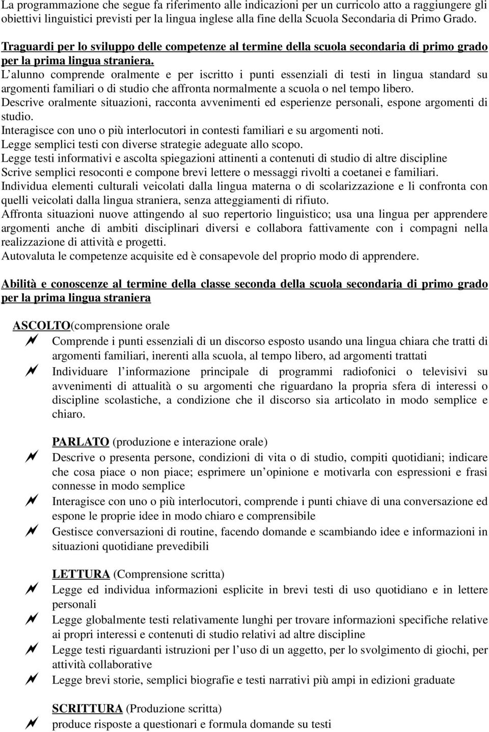 L alunno comprende oralmente e per iscritto i punti essenziali di testi in lingua standard su argomenti familiari o di studio che affronta normalmente a scuola o nel tempo libero.