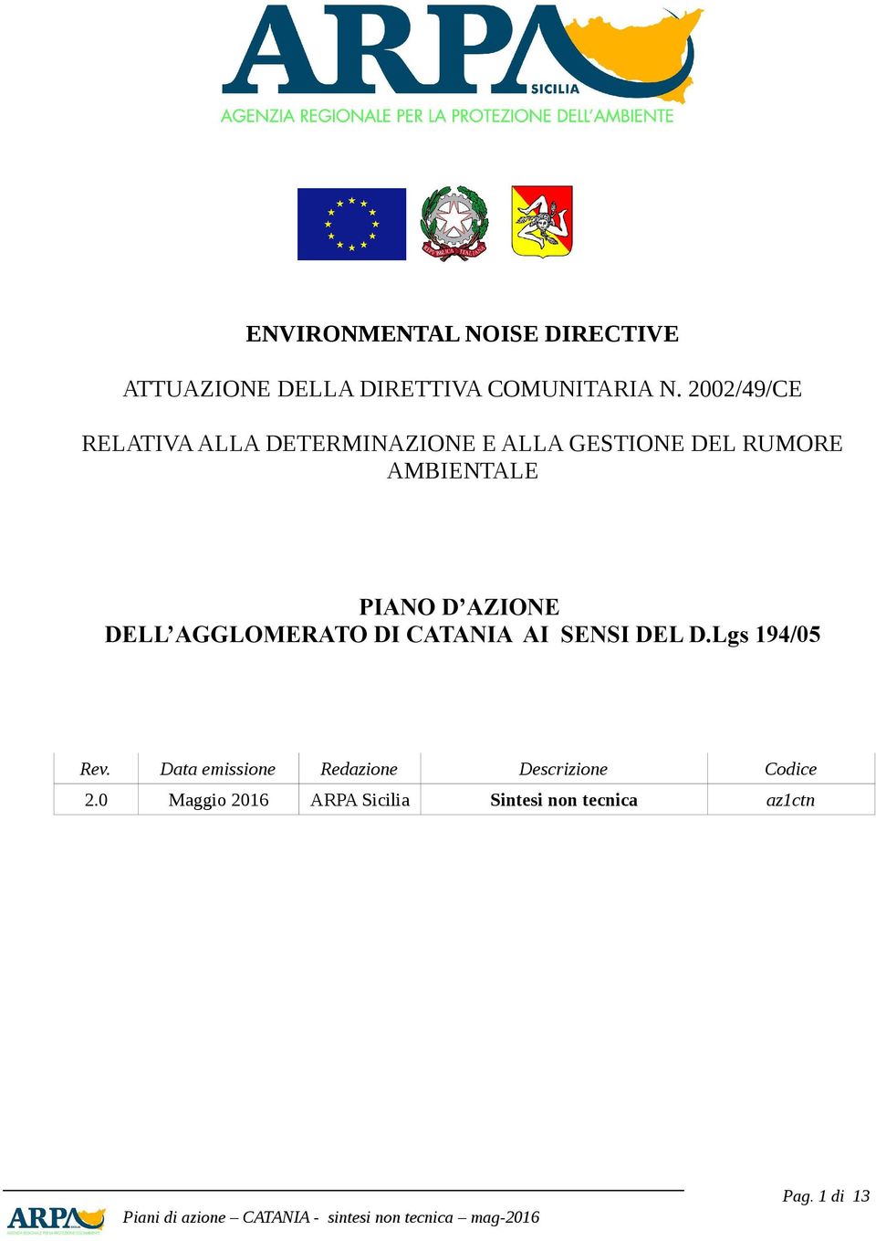 D AZIONE DELL AGGLOMERATO DI CATANIA AI SENSI DEL D.Lgs 194/05 Rev.