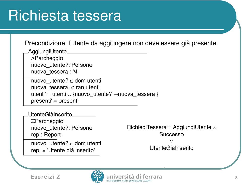 ran utenti utenti' = utenti {nuovo_utente? nuova_tessera!