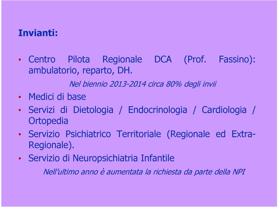 Endocrinologia / Cardiologia / Ortopedia Servizio Psichiatrico Territoriale (Regionale ed
