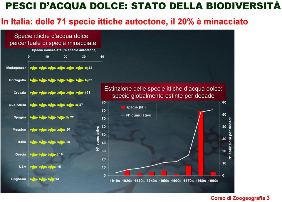 globalmente estinte per decade 31 Croazia 90 27 Sud Africa 80 22 20 Messico 20 Italia Grecia 16 70 N cumulativo Spagna 60 specie (N ) 50 N cumulativo 60