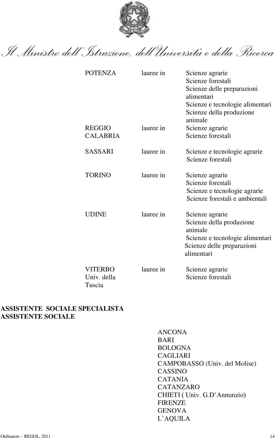 alimentari VITERBO lauree in Scienze agrarie Univ.