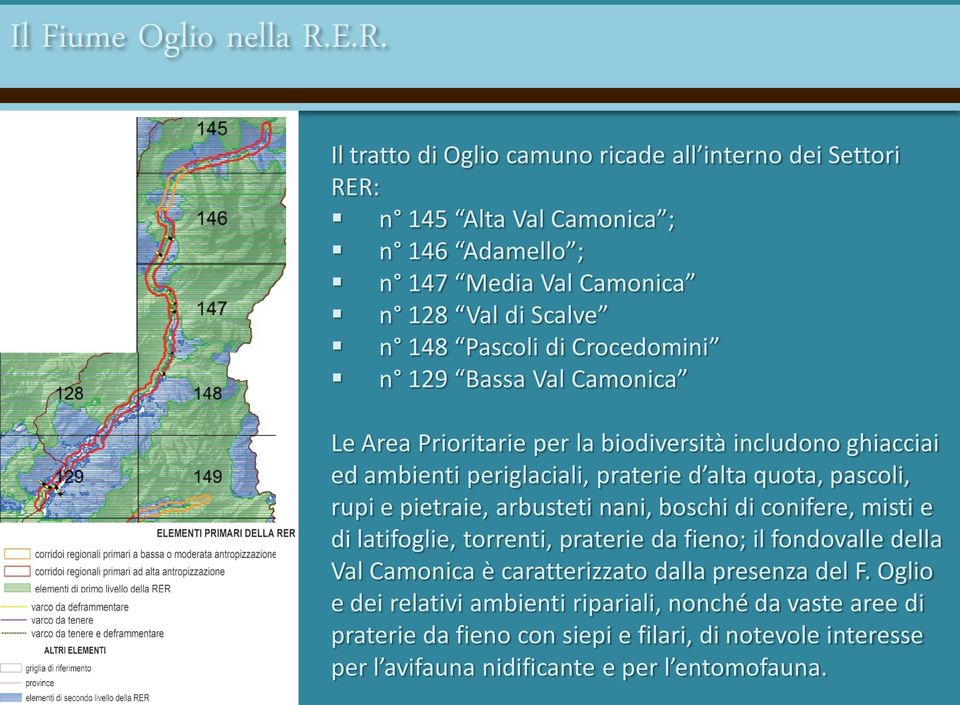 Crocedomini n 129 Bassa Val Camonica Le Area Prioritarie per la biodiversità includono ghiacciai ed ambienti periglaciali, praterie d alta quota, pascoli, rupi e pietraie,