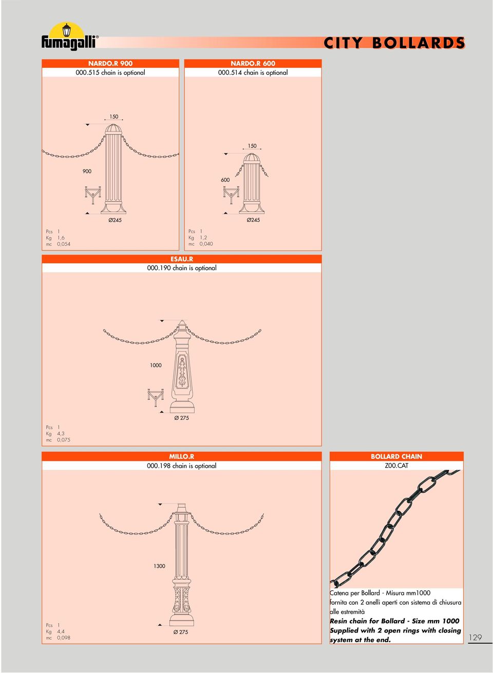 R 000.198 chain is optional BOLLARD CHAIN Z00.