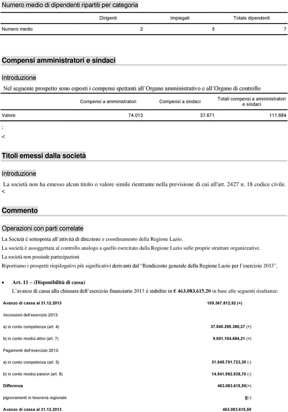 684 : Titoli emessi dalla società La società non ha emesso alcun titolo o valore simile rientrante nella previsione di cui all'art. 2427 n. 18 codice civile.