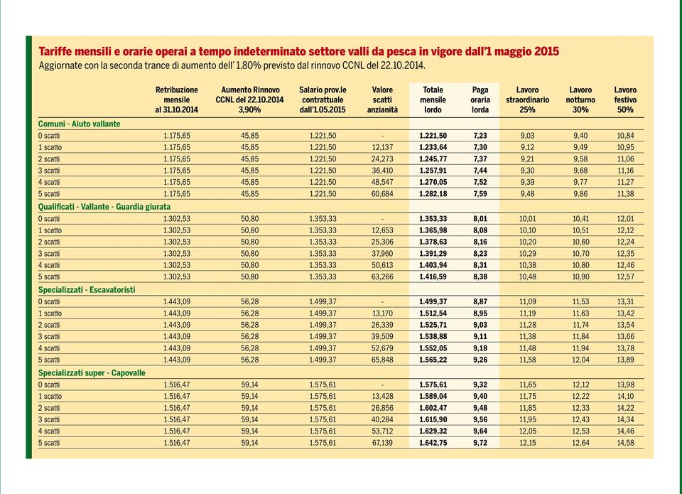 05.2015 anzianità lordo lorda 25% 30% 50% Comuni - Aiuto vallante 0 scatti 1.175,65 45,85 1.221,50-1.221,50 7,23 9,03 9,40 10,84 1 scatto 1.175,65 45,85 1.221,50 12,137 1.