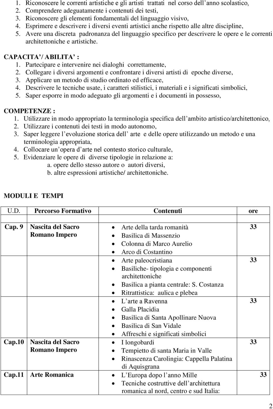 Avere una discreta padronanza del linguaggio specifico per descrivere le opere e le correnti architettoniche e artistiche. CAPACITA / ABILITA : 1.