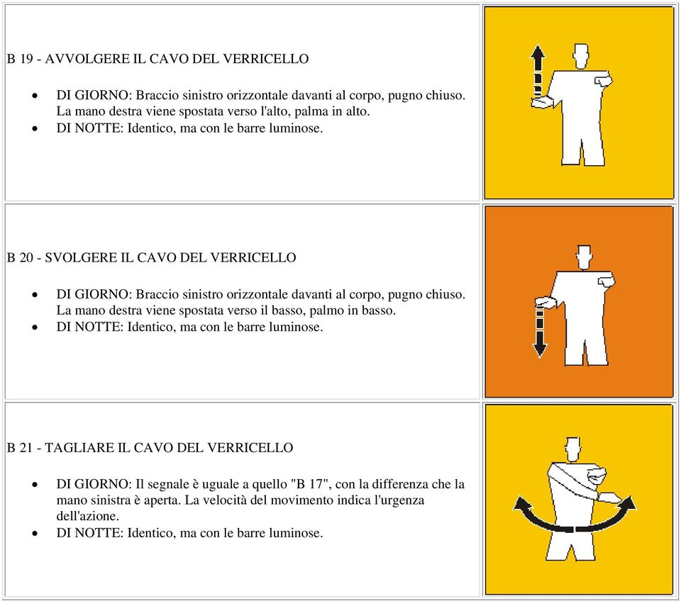 B 20 - SVOLGERE IL CAVO DEL VERRICELLO DI GIORNO: Braccio sinistro orizzontale davanti al corpo, pugno chiuso.