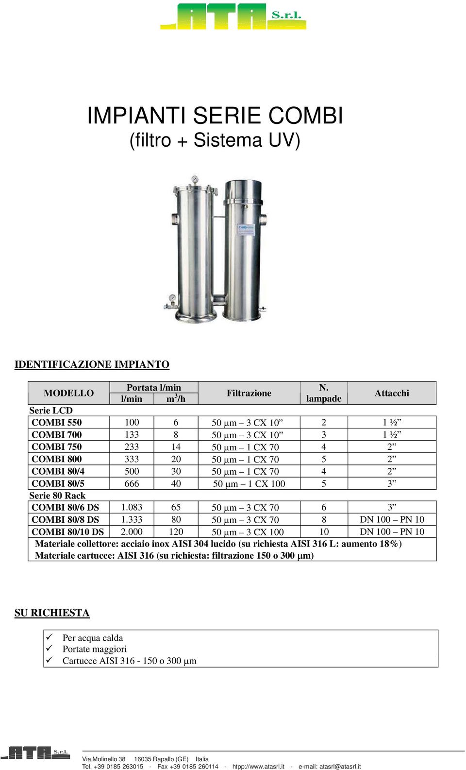 1 CX 70 5 2 COMBI 80/4 500 30 50 m 1 CX 70 4 2 COMBI 80/5 666 40 50 m 1 CX 100 5 3 Serie 80 Rack COMBI 80/6 DS 1.083 65 50 m 3 CX 70 6 3 COMBI 80/8 DS 1.