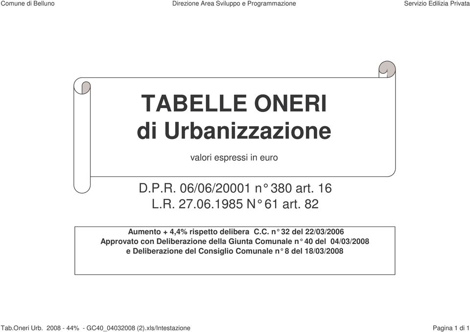 C. n 32 del 22/03/2006 pprovato con Deliberazione della Giunta Comunale n 40 del 04/03/2008 e Deliberazione