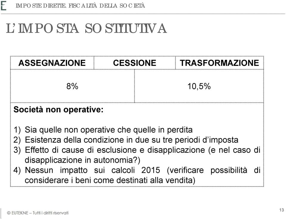 operative: 1) Sia quelle non operative che quelle in perdita 2) Esistenza della condizione in due su tre periodi