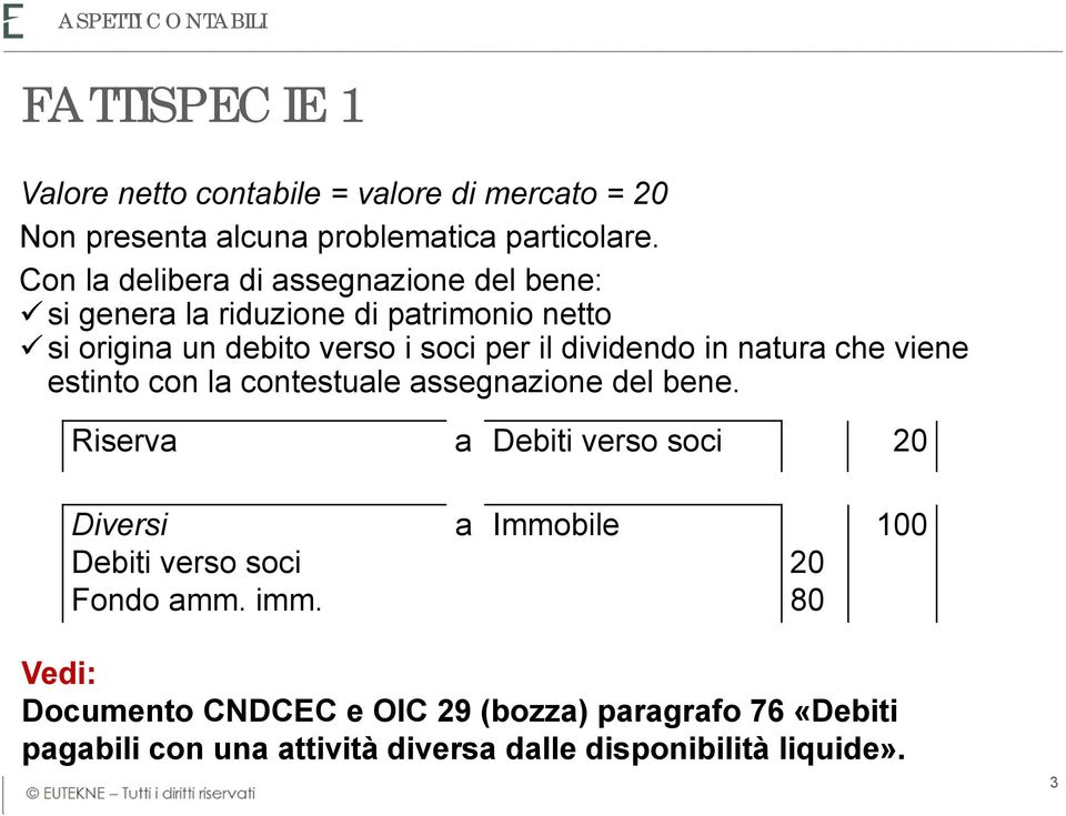 in natura che viene estinto con la contestuale assegnazione del bene. Riserva a Debiti verso soci 20 Diversi Debiti verso soci Fondo amm.