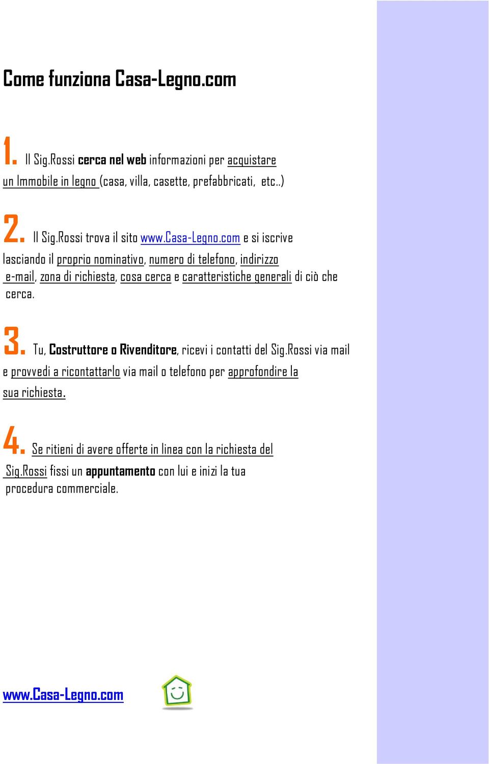 Rossi trova il sito e si iscrive lasciando il proprio nominativo, numero di telefono, indirizzo e-mail, zona di richiesta, cosa cerca e caratteristiche