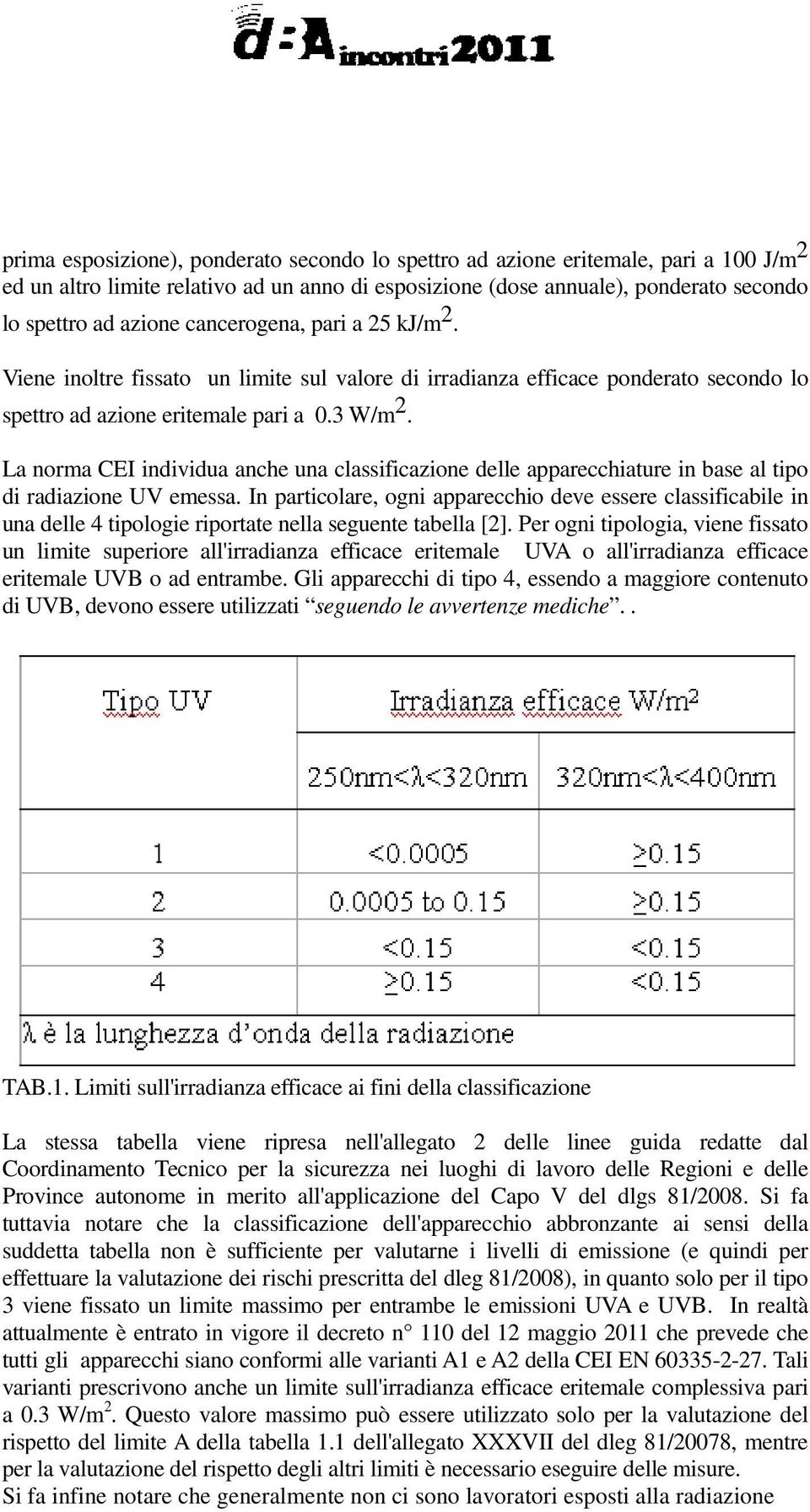 La norma CEI individua anche una classificazione delle apparecchiature in base al tipo di radiazione UV emessa.