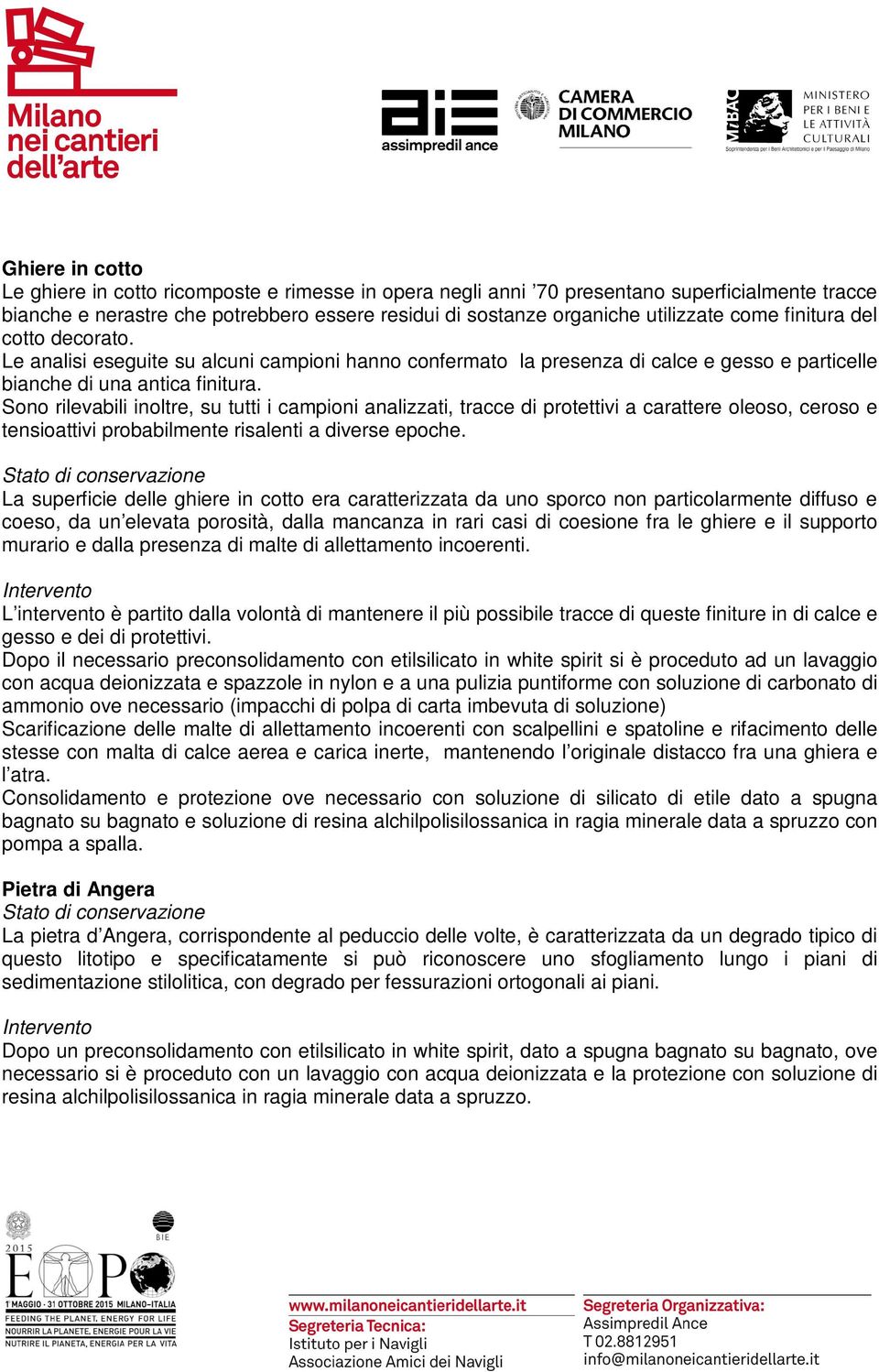 Sono rilevabili inoltre, su tutti i campioni analizzati, tracce di protettivi a carattere oleoso, ceroso e tensioattivi probabilmente risalenti a diverse epoche.