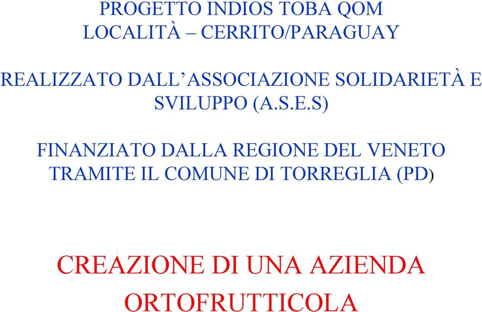 S.E.S) FINANZIATO DALLA REGIONE DEL VENETO TRAMITE IL