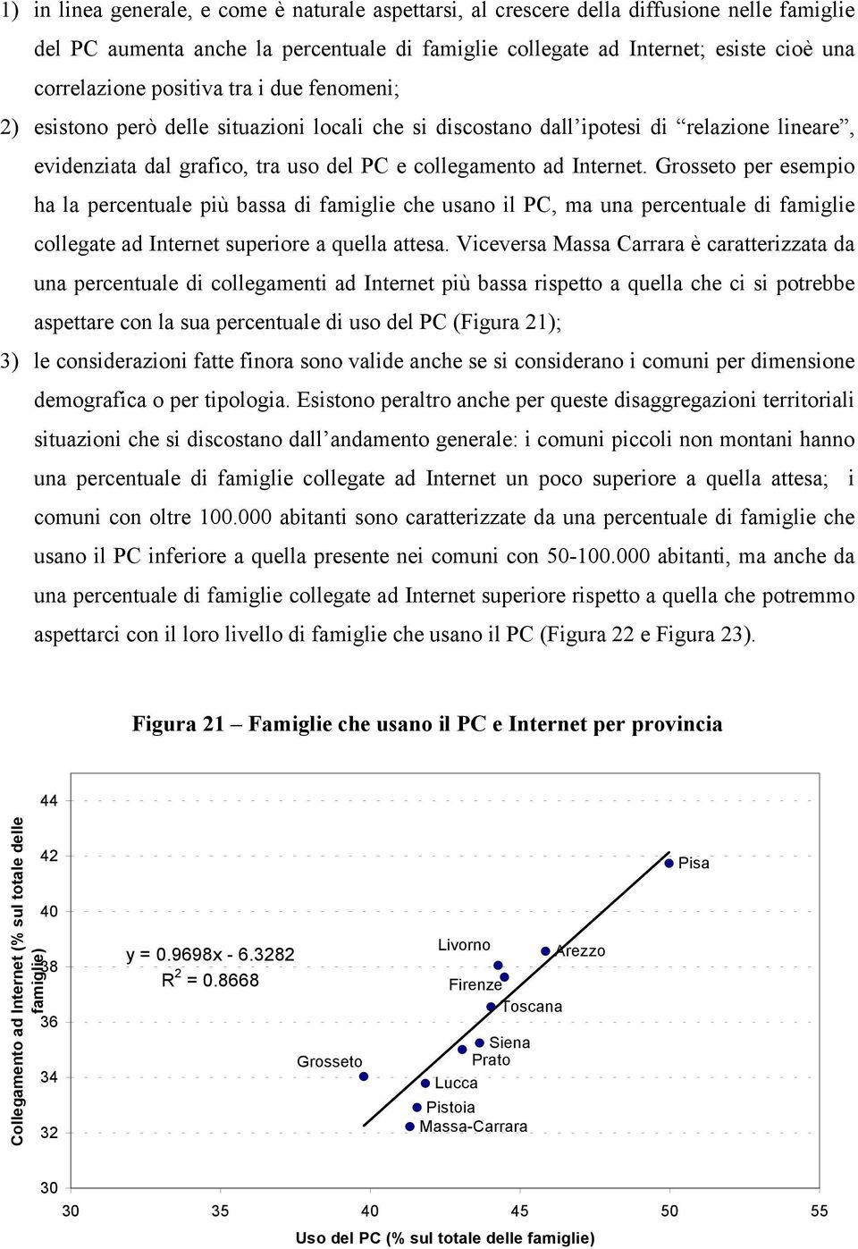 Grosseto per esempio ha la percentuale più bassa di famiglie che usano il PC, ma una percentuale di famiglie collegate ad Internet superiore a quella attesa.