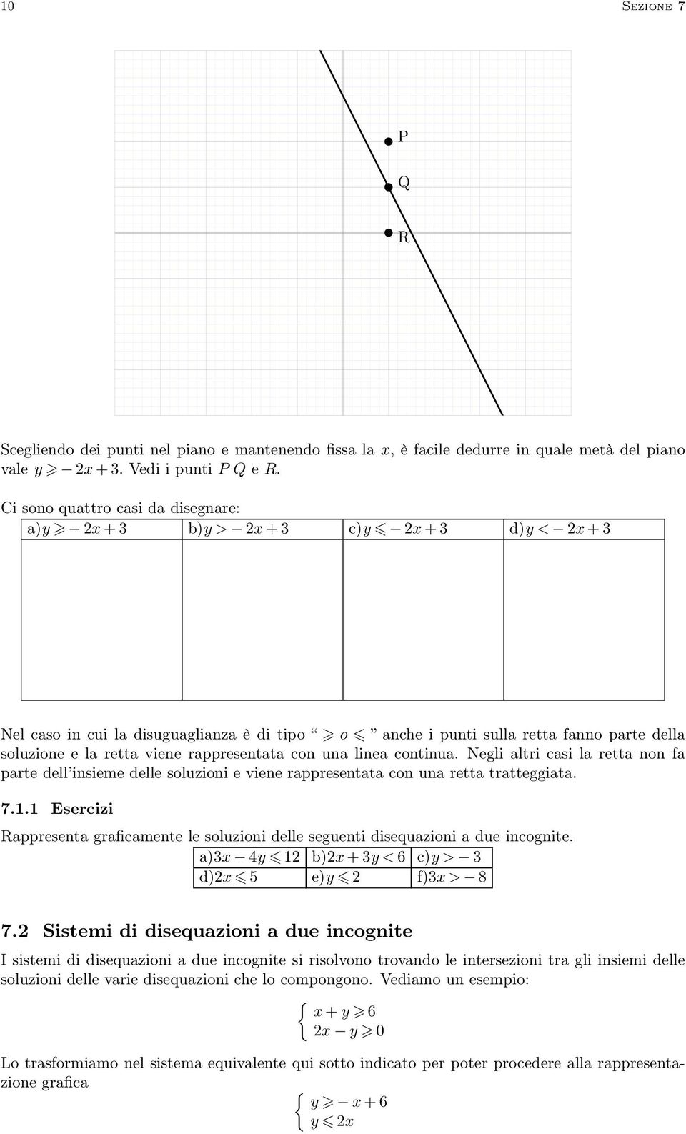 rappresentata con una linea continua. Negli altri casi la retta non fa parte dell insieme delle soluzioni e viene rappresentata con una retta tratteggiata. 7.1.