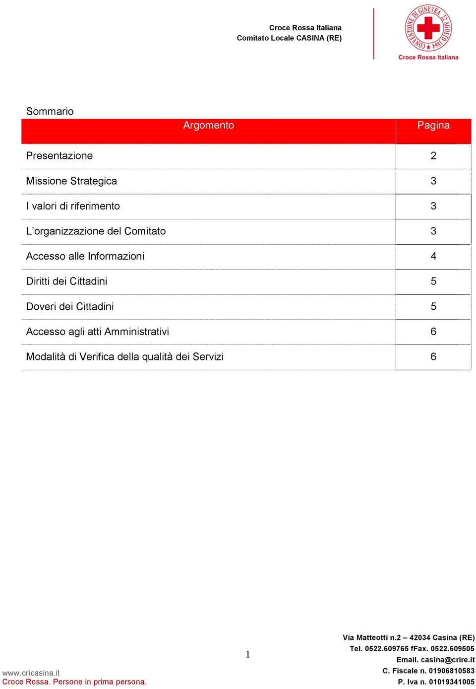 Informazioni 4 Diritti dei Cittadini 5 Doveri dei Cittadini 5 Accesso