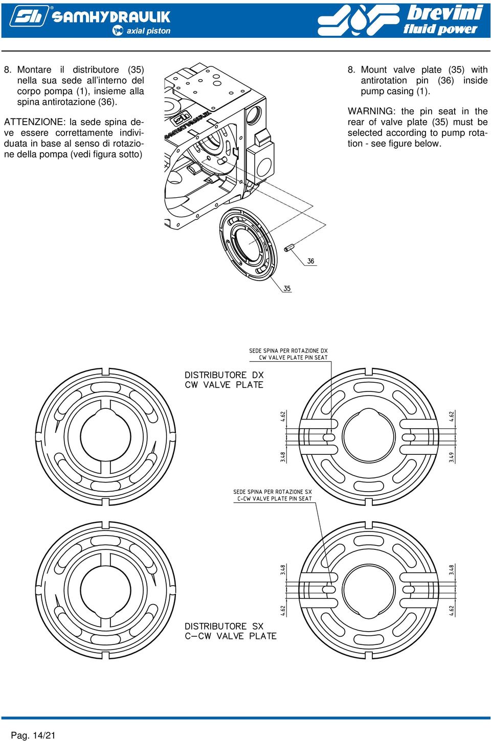 (vedi figura sotto) 8. Mount valve plate (35) with antirotation pin (36) inside pump casing (1).