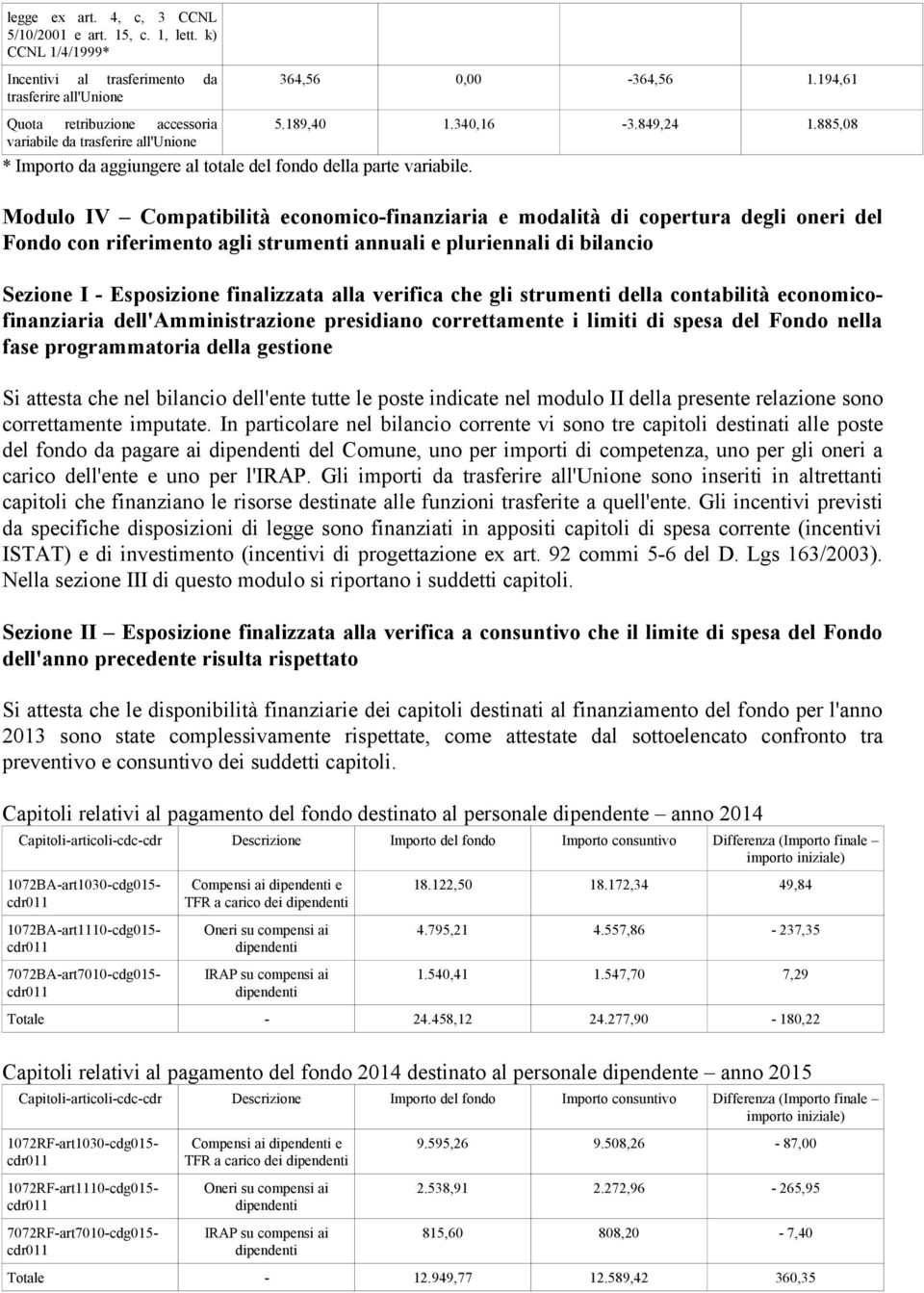 Modulo IV Compatibilità economico-finanziaria e modalità di copertura degli oneri del Fondo con riferimento agli strumenti annuali e pluriennali di bilancio Sezione I - Esposizione finalizzata alla