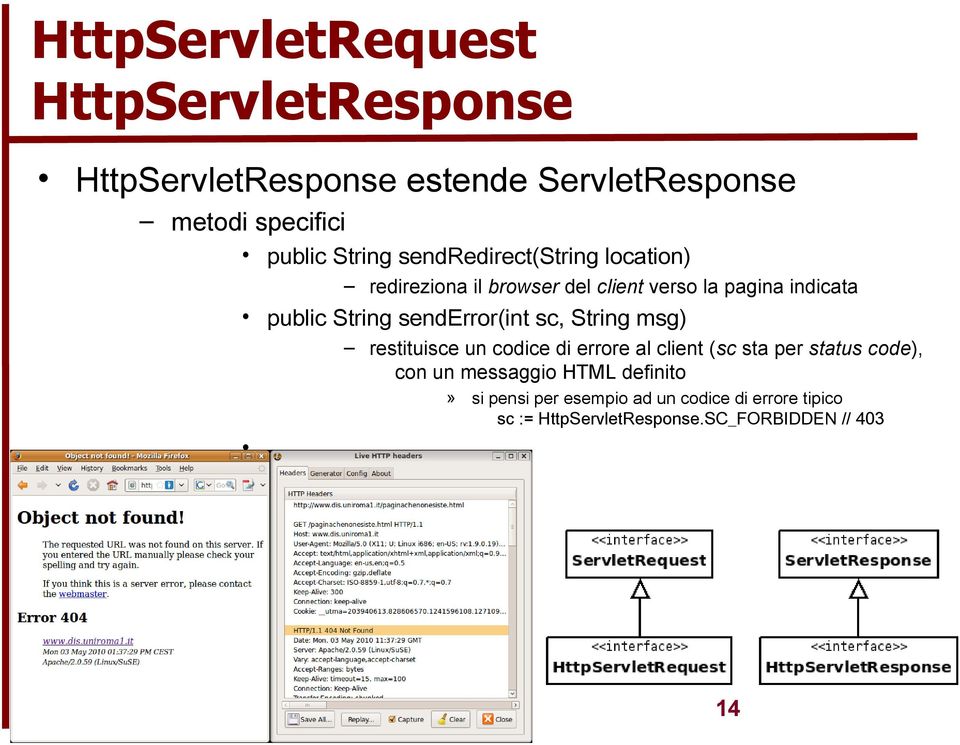 senderror(int sc, String msg) restituisce un codice di errore al client (sc sta per status code), con un