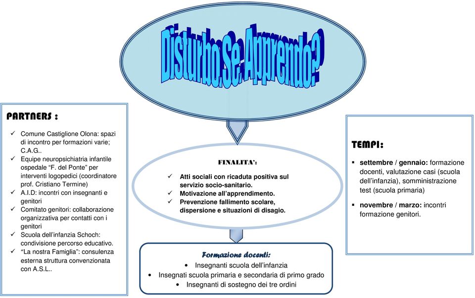 La nostra Famiglia : consulenza esterna struttura convenzionata con A.S.L.. FINALITA : Atti sociali con ricaduta positiva sul servizio socio-sanitario. Motivazione all apprendimento.