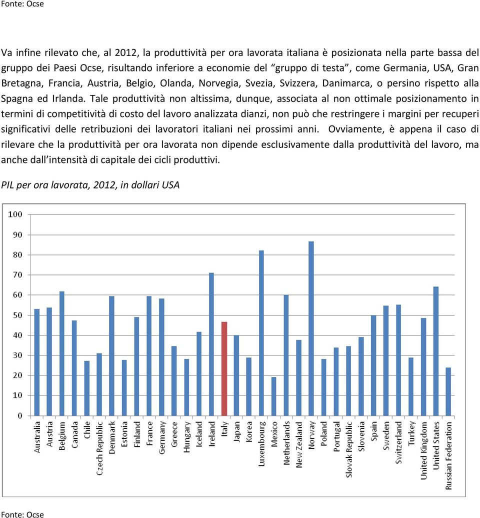 Tale produttività non altissima, dunque, associata al non ottimale posizionamento in termini di competitività di costo del lavoro analizzata dianzi, non può che restringere i margini per recuperi