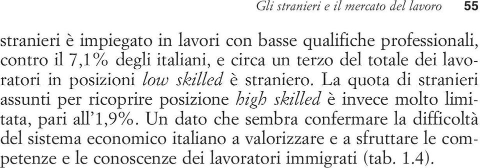 La quota di stranieri assunti per ricoprire posizione high skilled è invece molto limitata, pari all 1,9%.