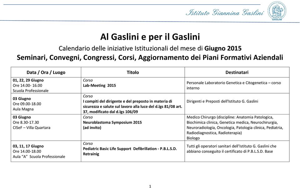 00 03 Giugno Ore 8.30-17.30 03, 11, 17 Giugno Ore 14.00-18.00 Aula A Lab-Meeting 2015 I compiti del dirigente e del preposto in materia di sicurezza e salute sul lavoro alla luce del d.lgs 81/08 art.