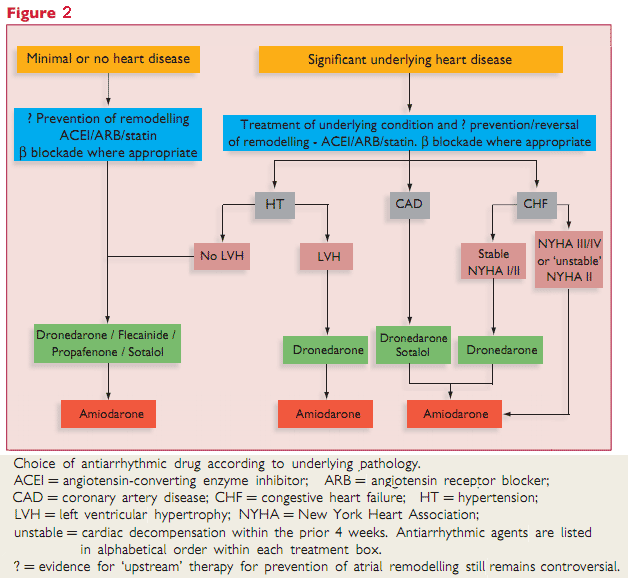 Raccomandazioni in specifiche popolazioni Scompenso cardiaco Farmaci di prima scelta per il controllo della frequenza cardiaca sono i beta-bloccanti e l amiodarone in presenza di instabilità