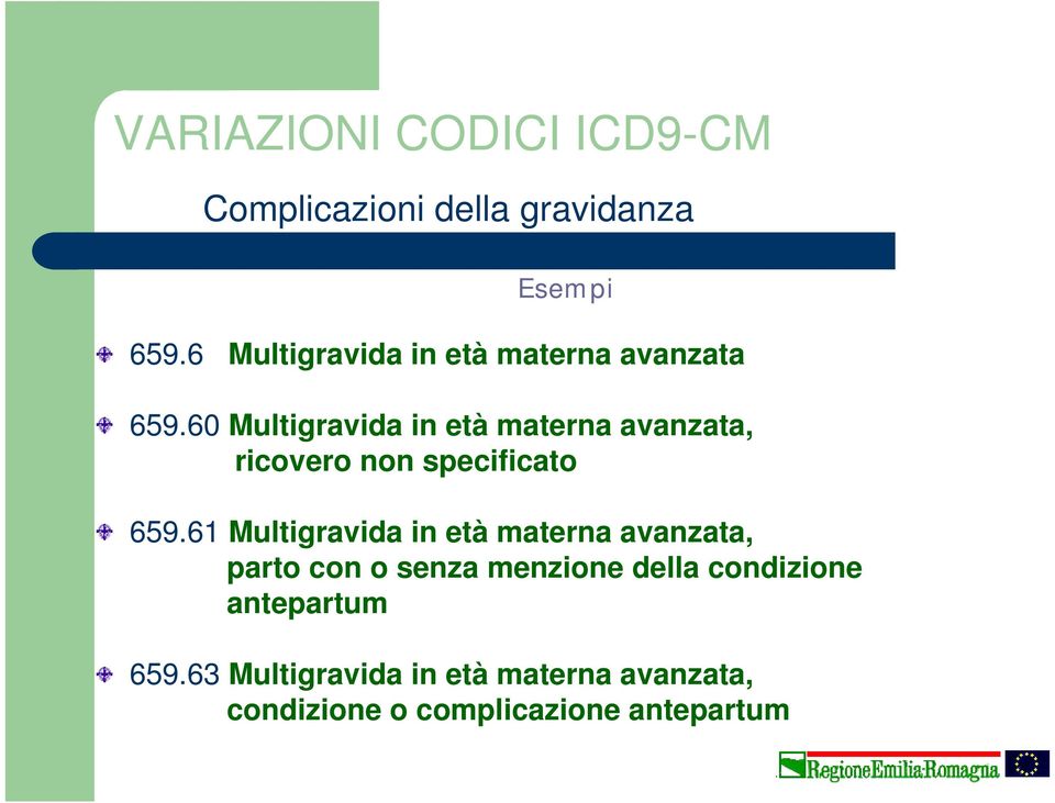 60 Multigravida in età materna avanzata, ricovero non specificato 659.