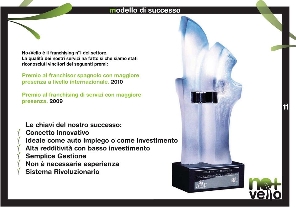 spagnolo con maggiore presenza a livello internazionale. 2010 Premio al franchising di servizi con maggiore presenza.