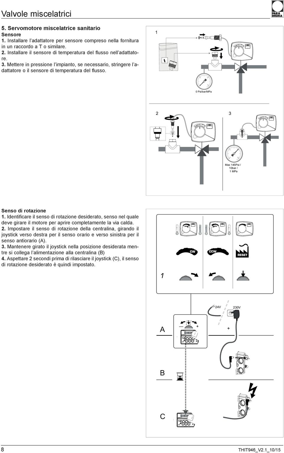 1 5 10 0 Psi/bar/MPa 2 3 5 10 Max 145Psi / 10bar / 1 MPa Senso di rotazione 1.