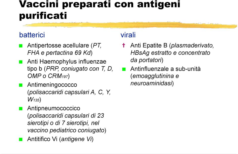Antipneumococcico (polisaccaridi capsulari di 23 sierotipi o di 7 sierotipi, nel vaccino pediatrico coniugato) Antitifico Vi