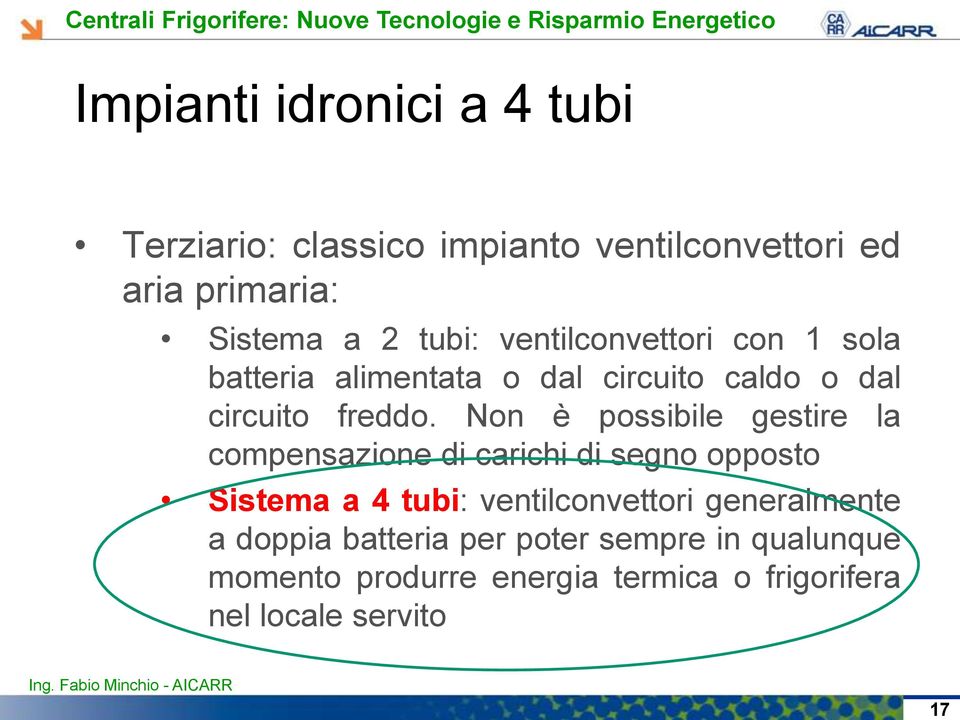 Non è possibile gestire la compensazione di carichi di segno opposto Sistema a 4 tubi: ventilconvettori