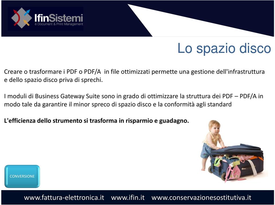 I moduli di Business Gateway Suite sono in grado di ottimizzare la struttura dei PDF PDF/A in modo