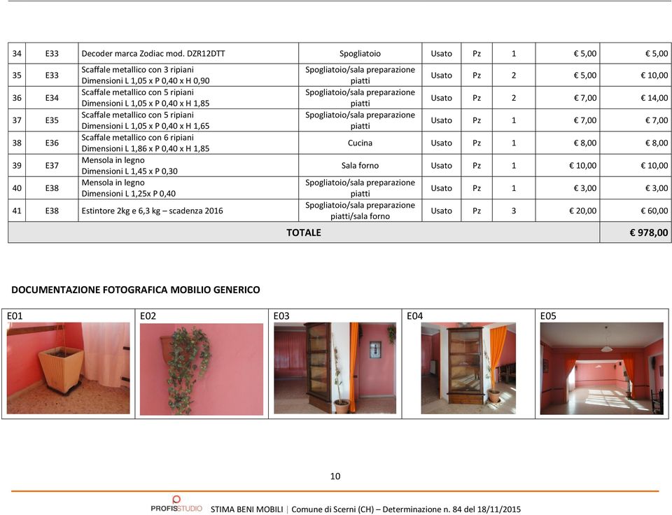 1,05 x P 0,40 x H 1,85 Scaffale metallico con 5 ripiani Dimensioni L 1,05 x P 0,40 x H 1,65 Scaffale metallico con 6 ripiani Dimensioni L 1,86 x P 0,40 x H 1,85 Mensola in legno Dimensioni L 1,45 x P