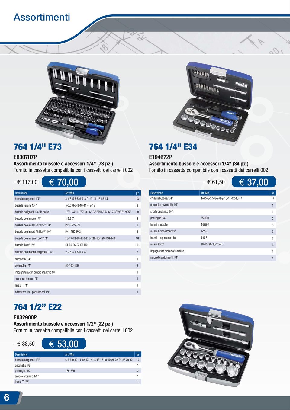 5-6-7-8-10-11 -12-13 9 bussole poligonali 1/4" in pollici 1/2"-1/4"-11/32"-3-16"-3/8"5/16"-7/16"-7/32"9/16"-9/32" 10 bussole con inserto 1/4" 4-5.