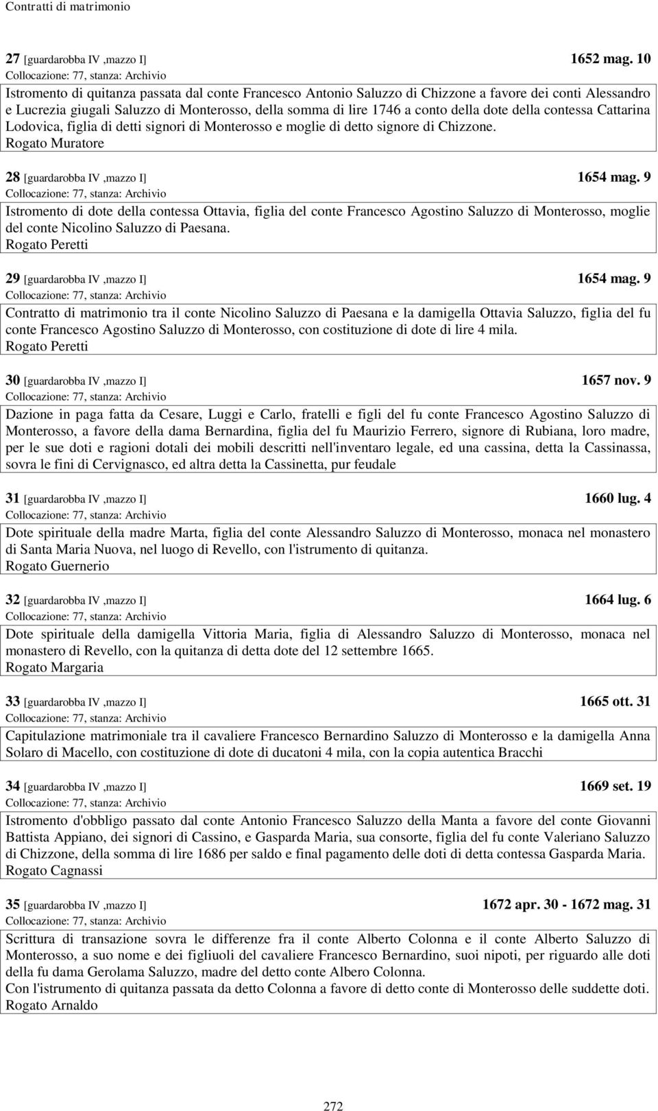 della contessa Cattarina Lodovica, figlia di detti signori di Monterosso e moglie di detto signore di Chizzone. Rogato Muratore 28 [guardarobba IV,mazzo I] 1654 mag.