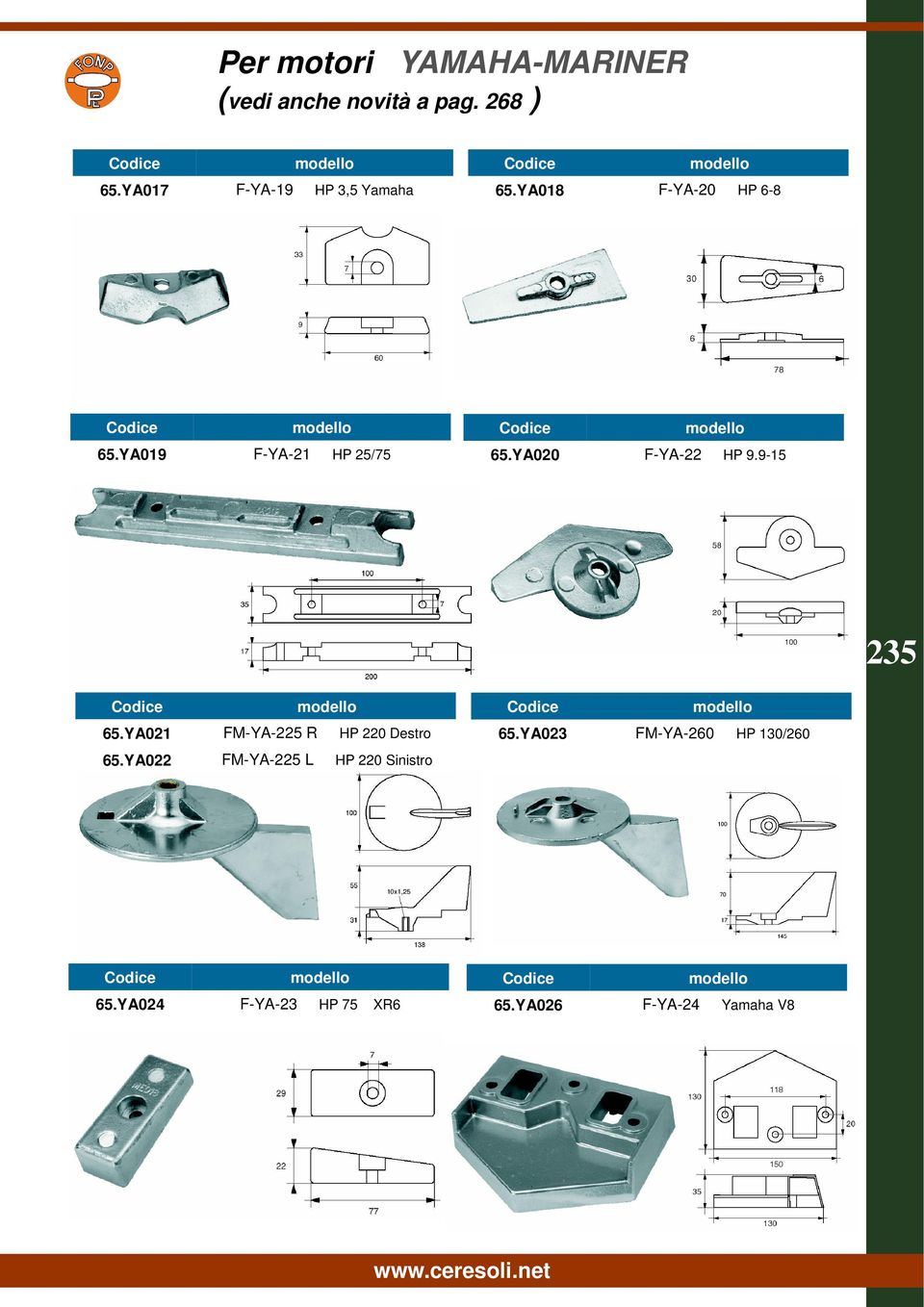 YA020 F-YA-22 HP 9.9-15 235 65.YA021 FM-YA-225 R HP 220 Destro 65.