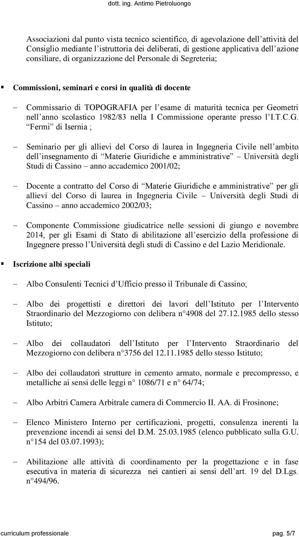 Commissione operante presso l I.T.C.G.